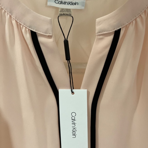 Calvin Klein Basic Casual Career Pink Black Trim Sleeveless Blouse XS - Picture 3 of 7